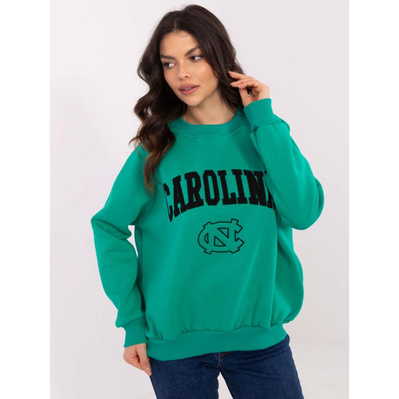 Türkiz színű kapucnis pulóver hímzéssel