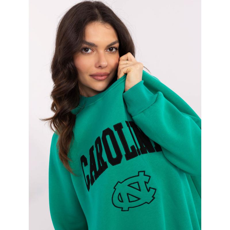 Türkiz színű kapucnis pulóver hímzéssel