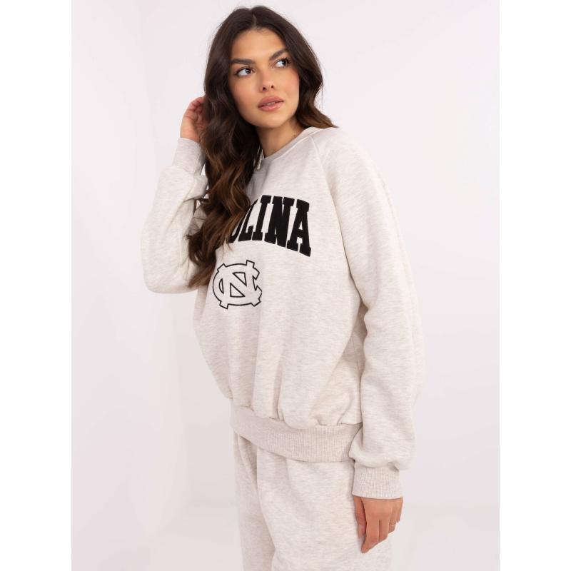 Světle béžová melanžová mikina s kapucí a výšivkou