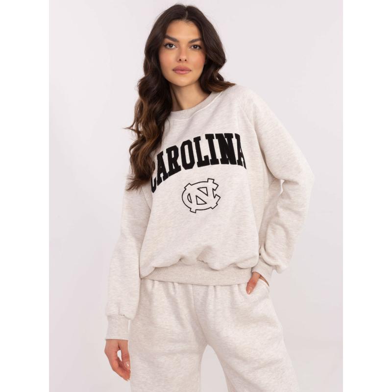 Světle béžová melanžová mikina s kapucí a výšivkou