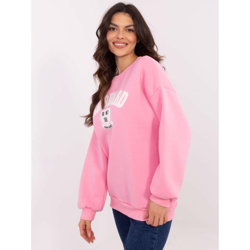 Rózsaszín túlméretezett kapucnis pulóver hímzéssel