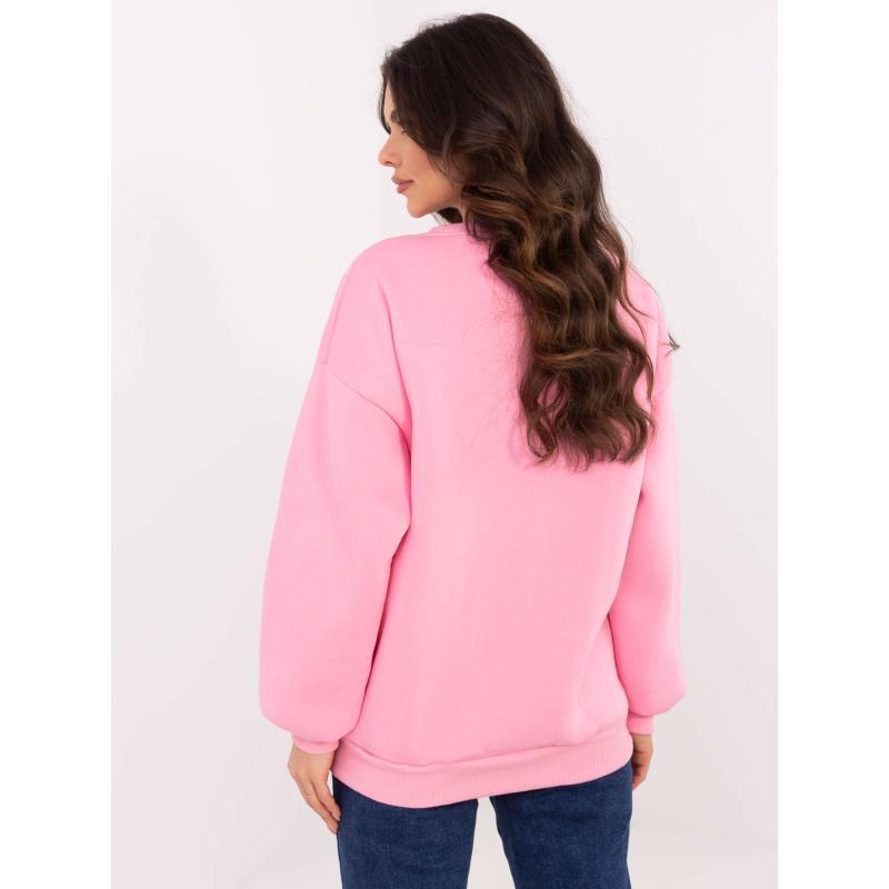 Rózsaszín túlméretezett kapucnis pulóver hímzéssel