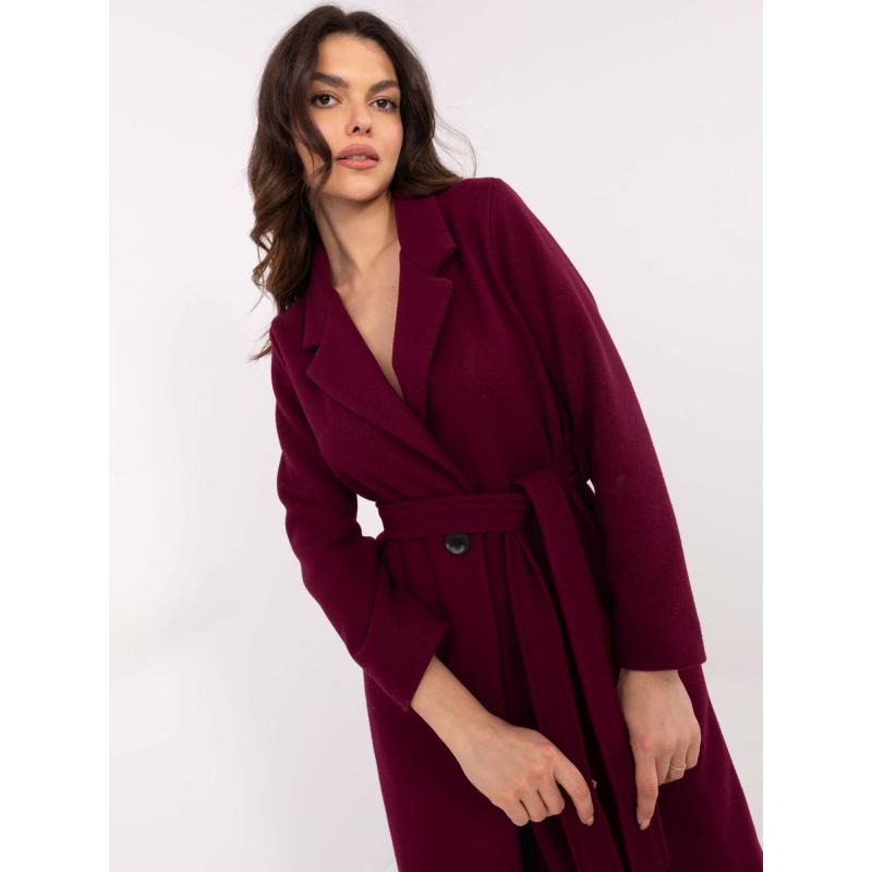 Vínový klasický dámský kabát OCH BELLA