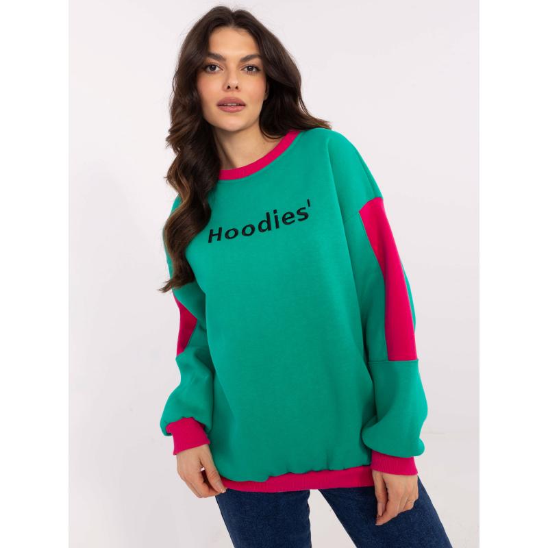 Türkiz színű, kerek nyakú pulóver