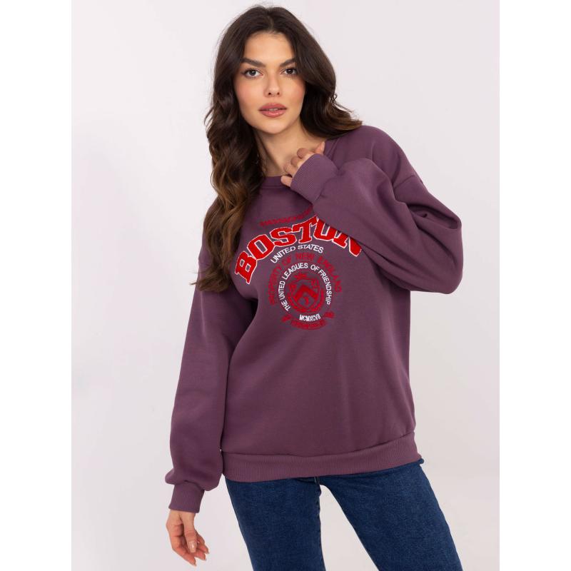 Sötétlila női kapucnis pulóver feliratos felirattal