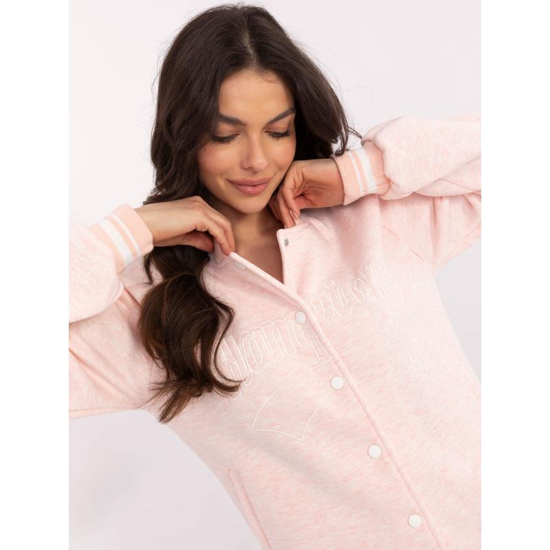 Világos rózsaszín melange baseball pulóver hímzéssel