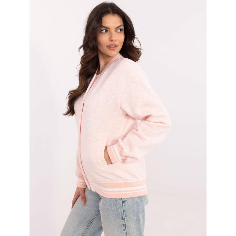 Világos rózsaszín melange baseball pulóver hímzéssel