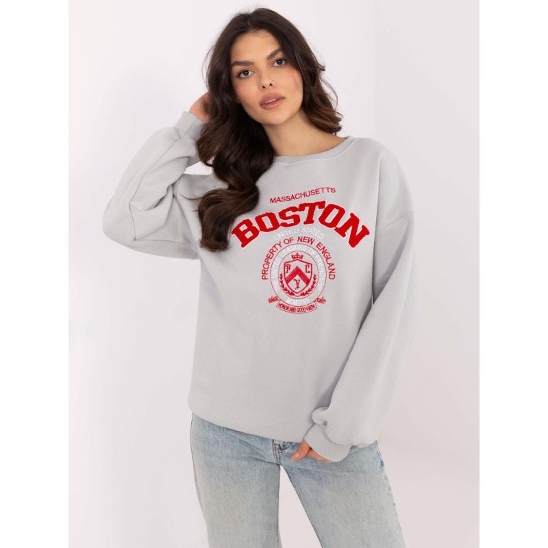 Világosszürke női túlméretezett pulóver foltokkal