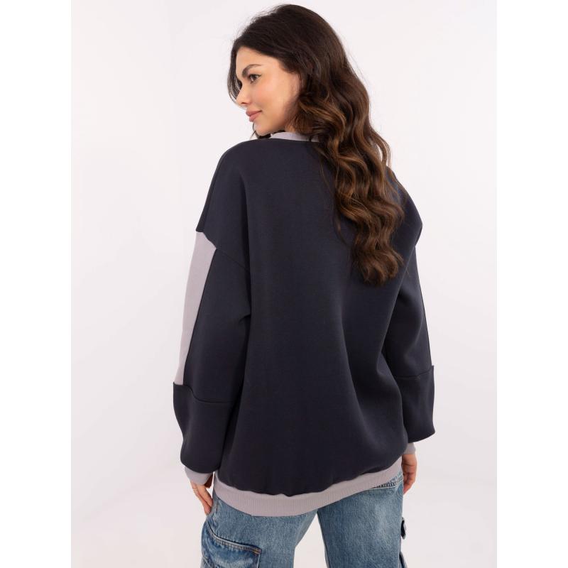 Tengerészkék kapucnis pulóver bordázott mandzsettával