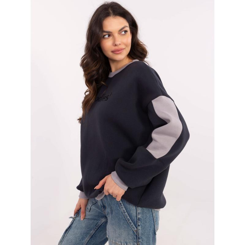 Tengerészkék kapucnis pulóver bordázott mandzsettával