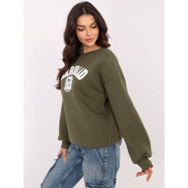 Khaki dámská mikina s kapucí a nášivkou