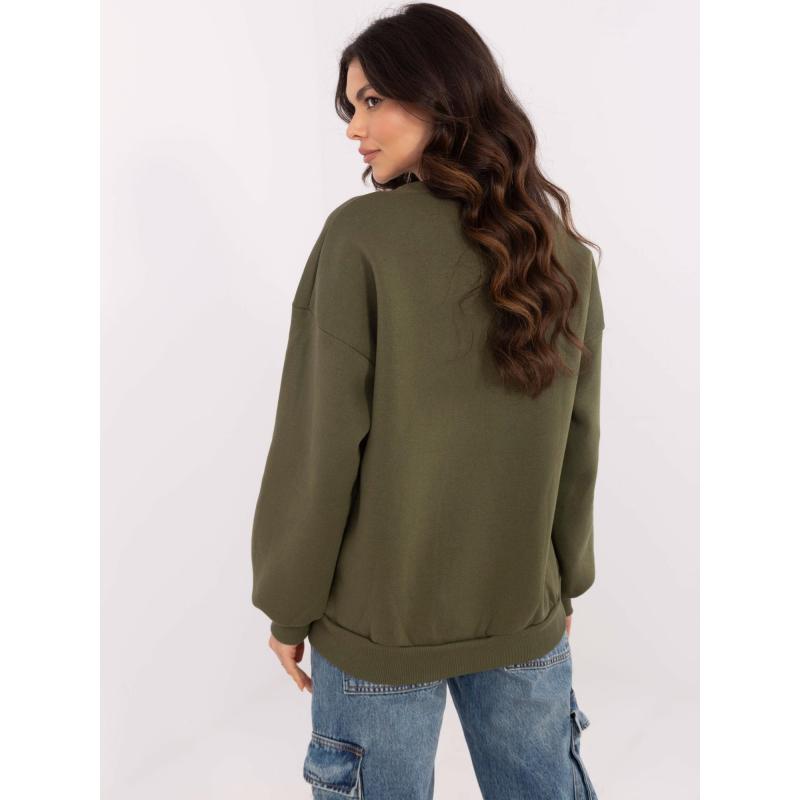 Khaki dámská mikina s kapucí a nášivkou