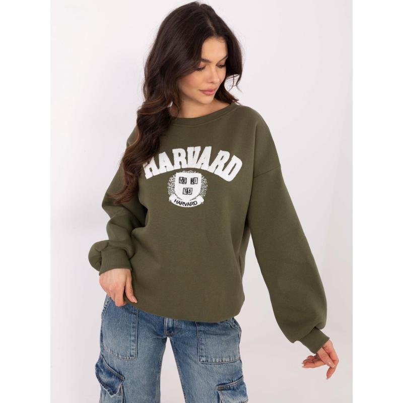 Khaki dámská mikina s kapucí a nášivkou