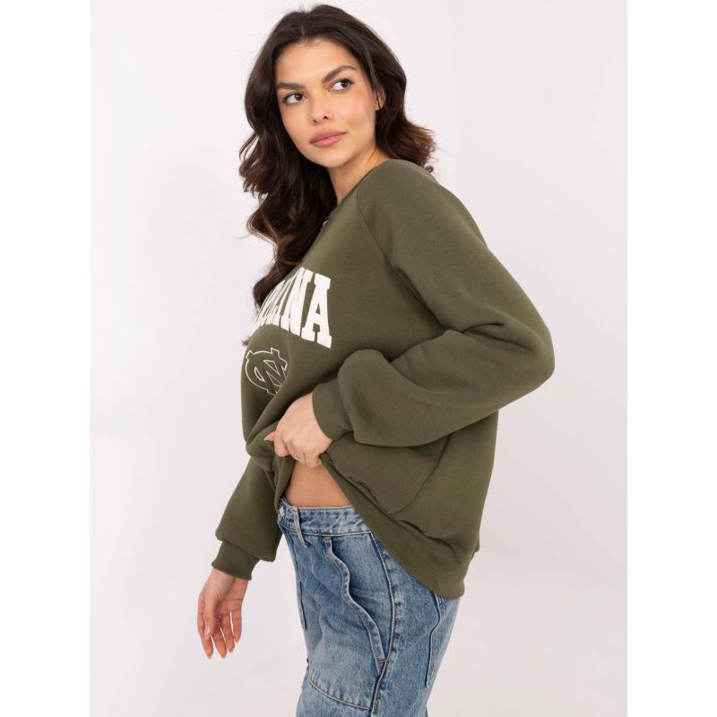 Khaki színű női túlméretezett, szigetelt pulóver