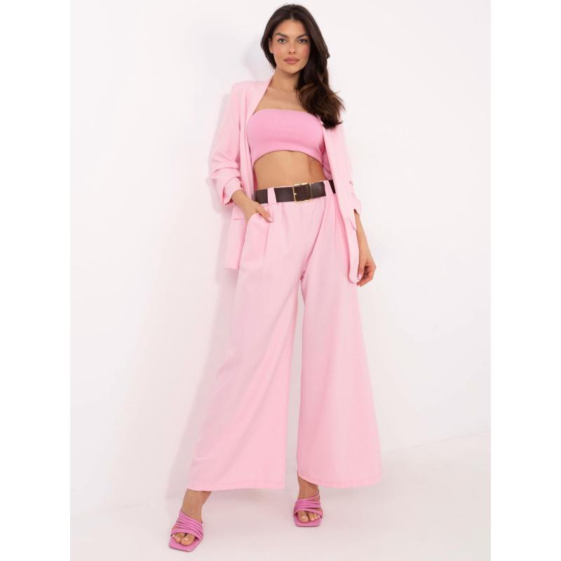 Svetloružové elegantné nohavice so širokými nohavicami