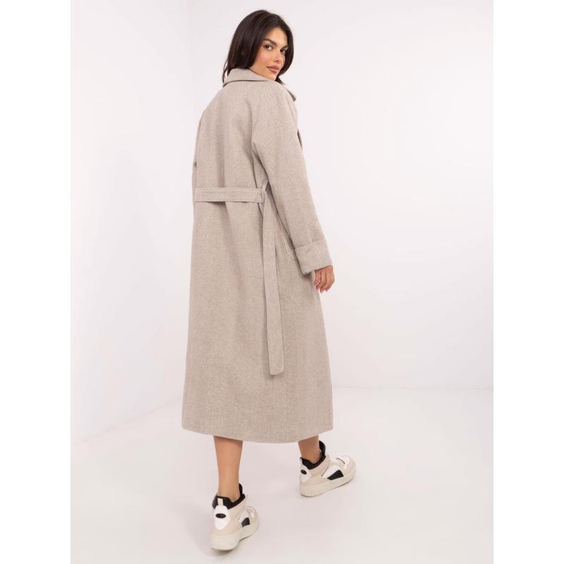 Béžový dámský dvouřadový kabát s páskem