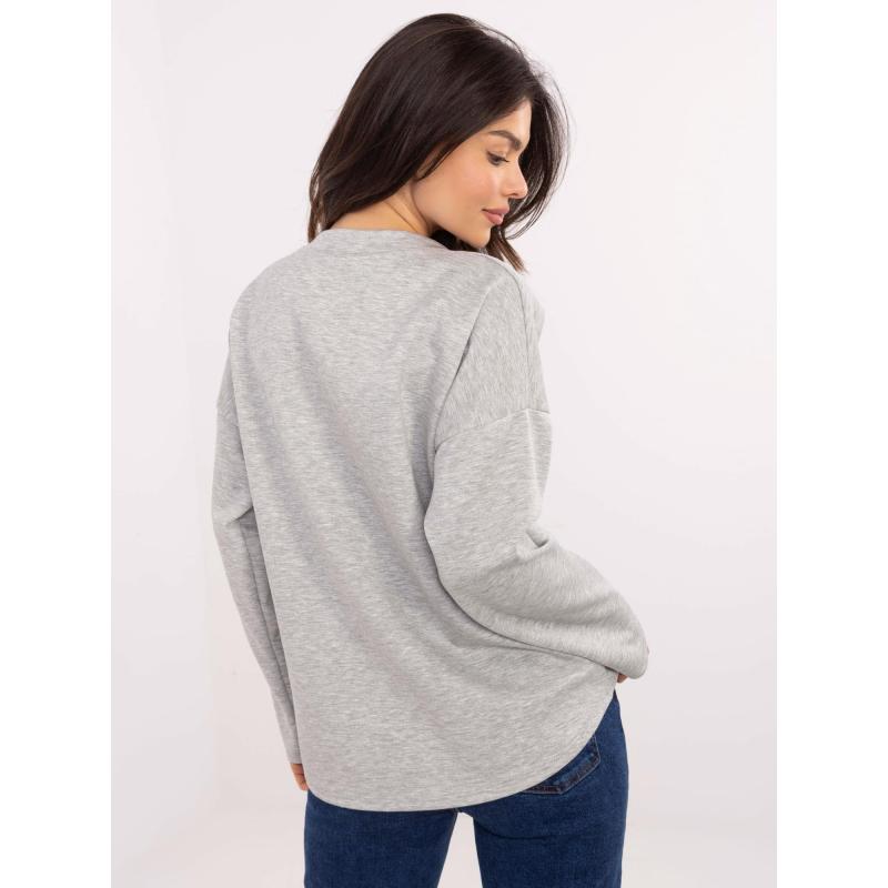 Szürke melange kapucnis pulóver virágmintával