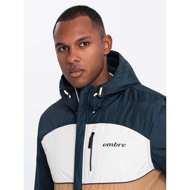 Kurtka męska sportowa z kapturem C447 - V1 brązowa