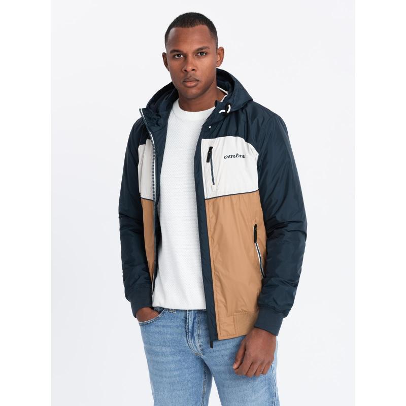 Kurtka męska sportowa z kapturem C447 - V1 brązowa