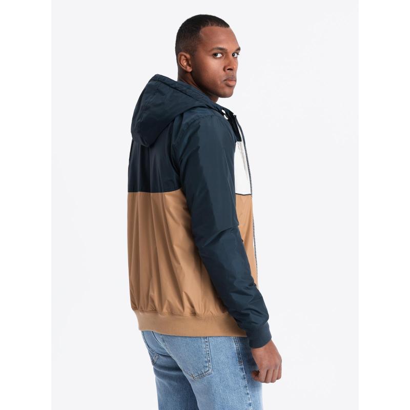 Kurtka męska sportowa z kapturem C447 - V1 brązowa
