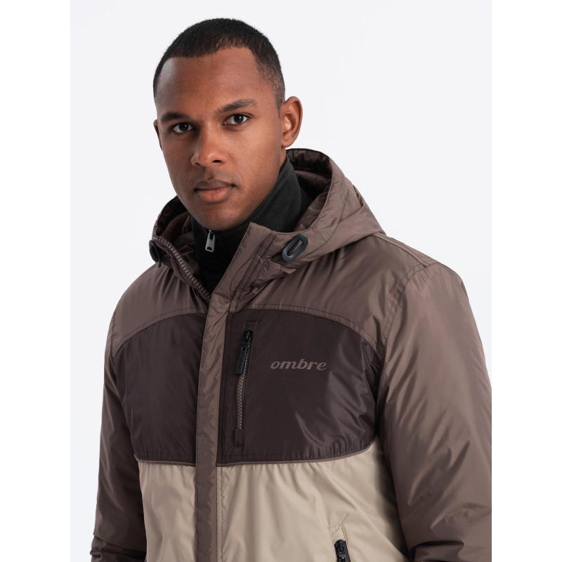 Kurtka męska sportowa z kapturem C447 - V19 brązowa