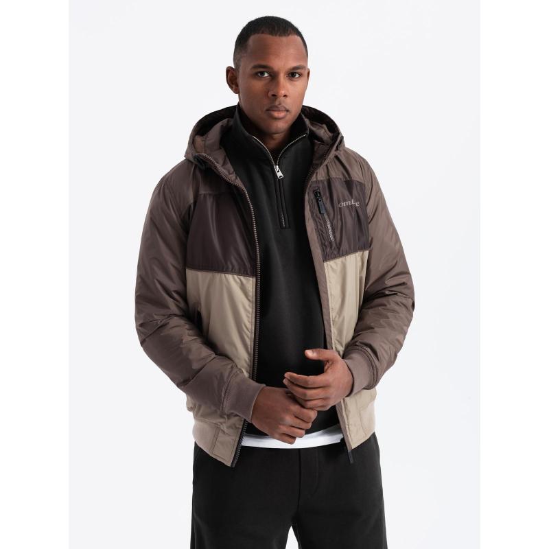 Kurtka męska sportowa z kapturem C447 - V19 brązowa