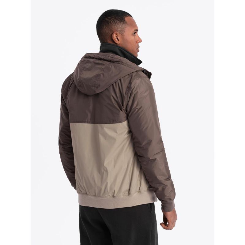 Kurtka męska sportowa z kapturem C447 - V19 brązowa