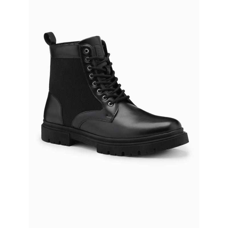 Férfi magas túracipő kombinált anyagokból – fekete V1 OM-FOBO-0174