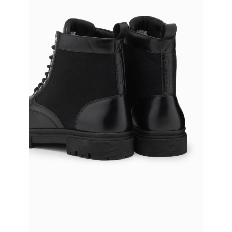 Férfi magas túracipő kombinált anyagokból – fekete V1 OM-FOBO-0174