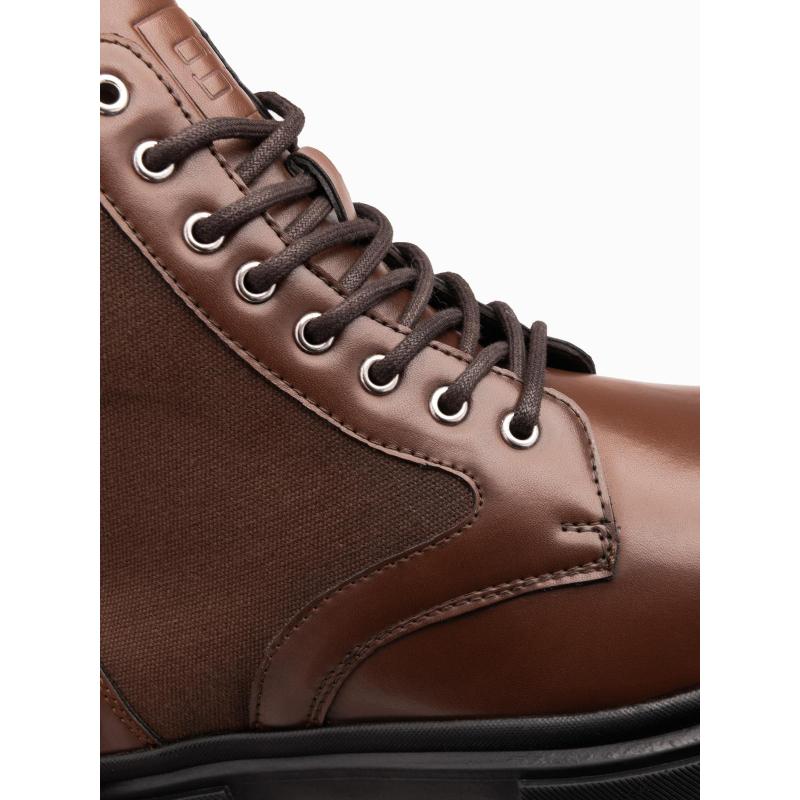 Férfi túracipő magas felsőrésszel kombinált anyagokból – sötétbarna V2 OM-FOBO-0174