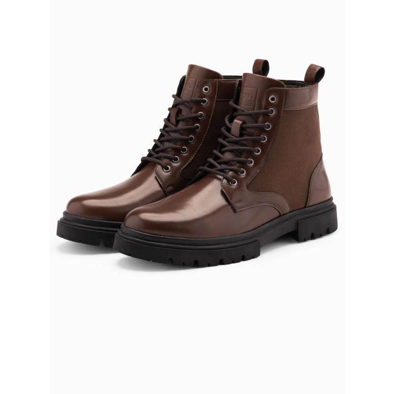 Férfi túracipő magas felsőrésszel kombinált anyagokból – sötétbarna V2 OM-FOBO-0174