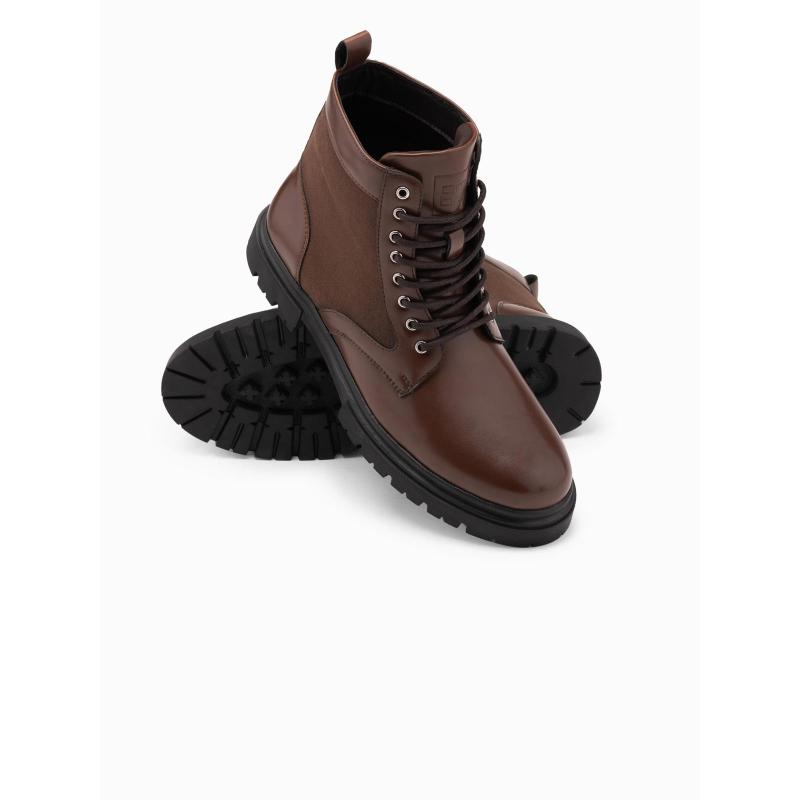 Férfi túracipő magas felsőrésszel kombinált anyagokból – sötétbarna V2 OM-FOBO-0174