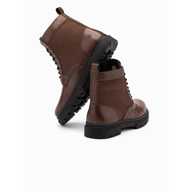 Férfi túracipő magas felsőrésszel kombinált anyagokból – sötétbarna V2 OM-FOBO-0174