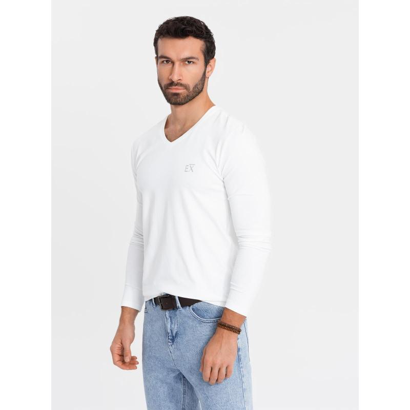 Pánský dlouhý rukáv s raglánovými kontrastními rukávy - bílý a šedý V5 OM-LSCL-0105