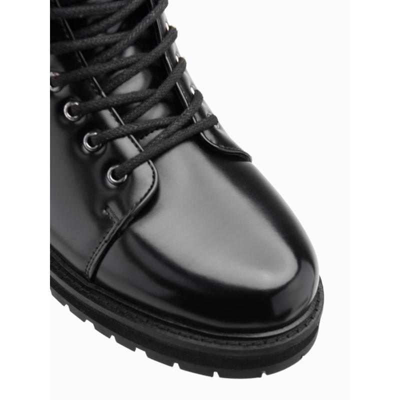 Férfi magas cipő fényes öko bőrből – fekete V1 OM-FOBO-0175