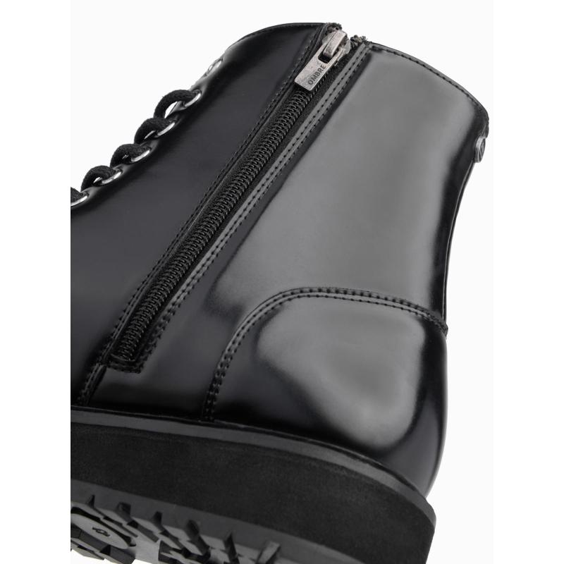 Férfi magas cipő fényes öko bőrből – fekete V1 OM-FOBO-0175