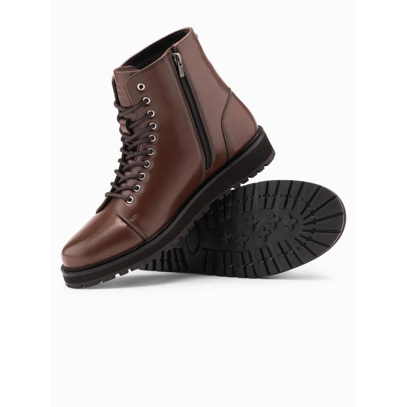 Férfi cipő magas felsőrésszel fényes öko bőrből – sötétbarna V2 OM-FOBO-0175