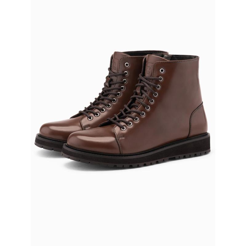 Férfi cipő magas felsőrésszel fényes öko bőrből – sötétbarna V2 OM-FOBO-0175