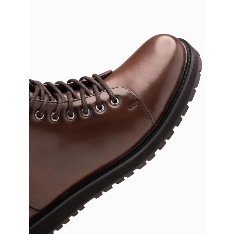 Férfi cipő magas felsőrésszel fényes öko bőrből – sötétbarna V2 OM-FOBO-0175