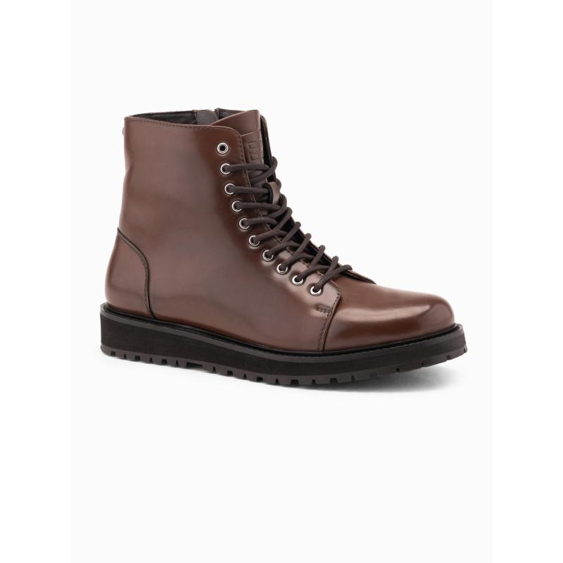 Férfi cipő magas felsőrésszel fényes öko bőrből – sötétbarna V2 OM-FOBO-0175