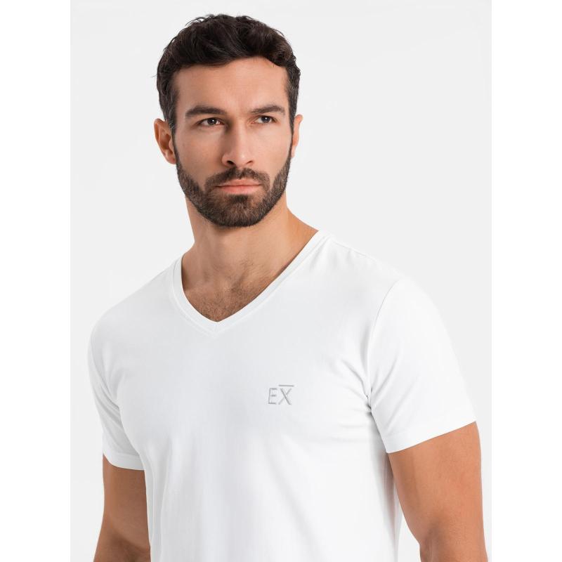 Pánské tričko SLIM FIT s kulatým výstřihem a logem - bílé V1 OM-TSCT-0220