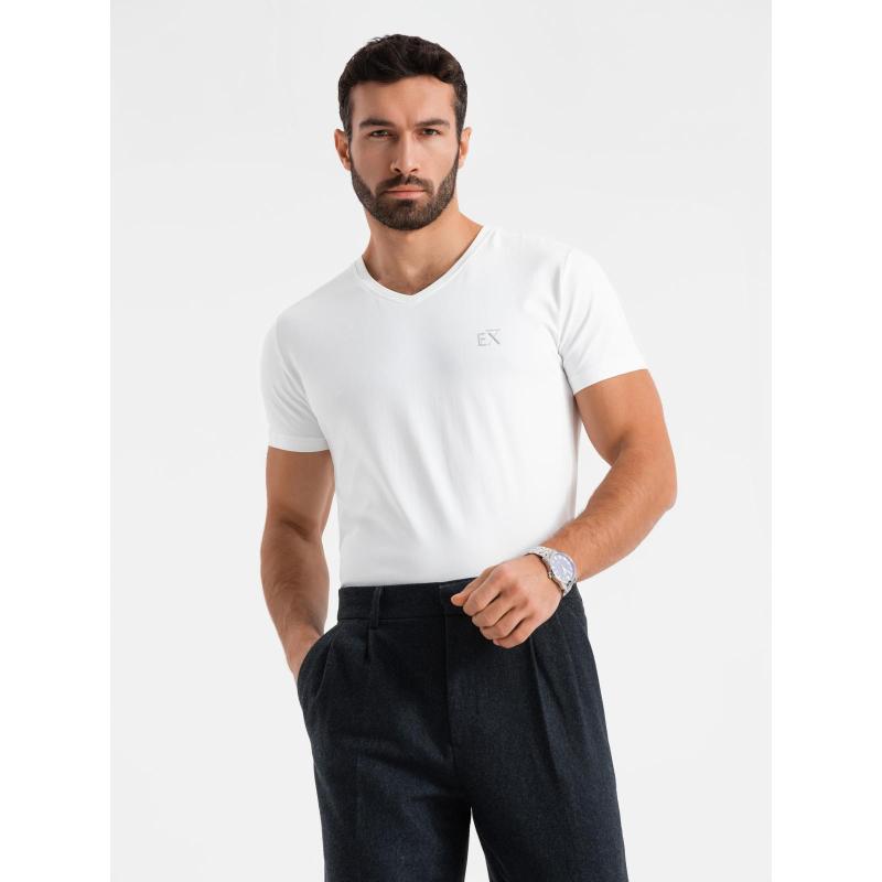Pánské tričko SLIM FIT s kulatým výstřihem a logem - bílé V1 OM-TSCT-0220