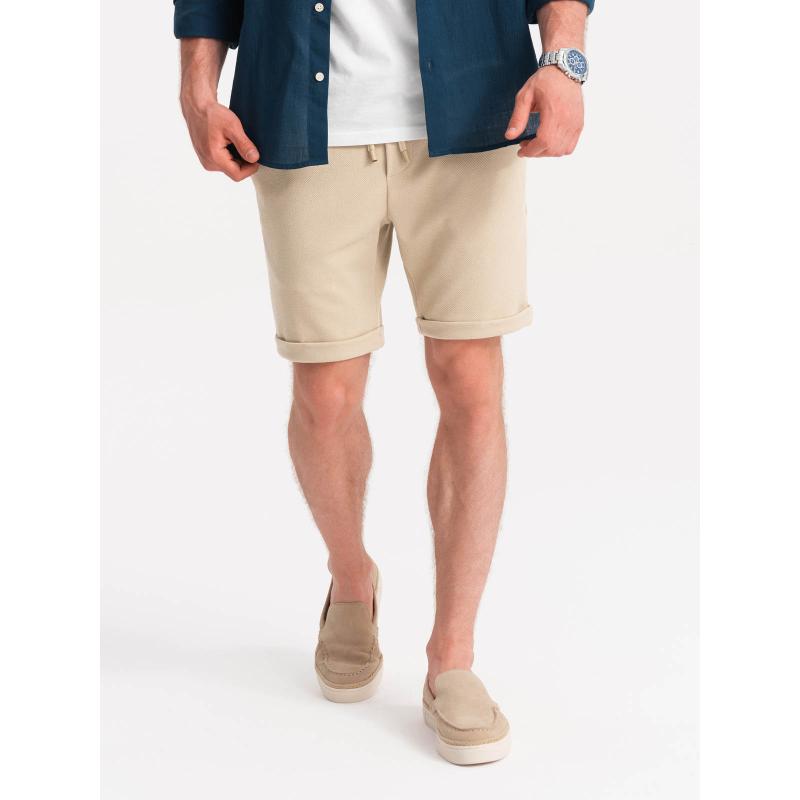 Pánske pletené šortky s elastickým pásom - pieskové V3 OM-SRCS-0107