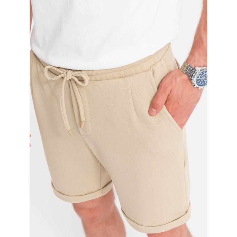 Pánske pletené šortky s elastickým pásom - pieskové V3 OM-SRCS-0107