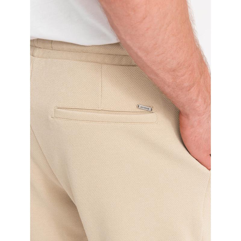 Pánske pletené šortky s elastickým pásom - pieskové V3 OM-SRCS-0107