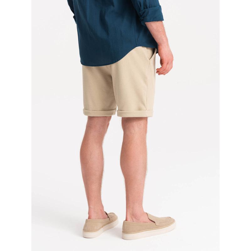 Pánske pletené šortky s elastickým pásom - pieskové V3 OM-SRCS-0107