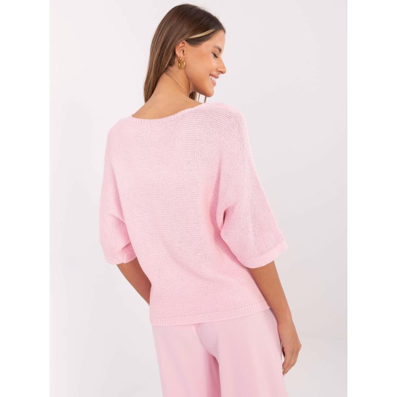 Světle růžový svetr oversize s 3/4 rukávy