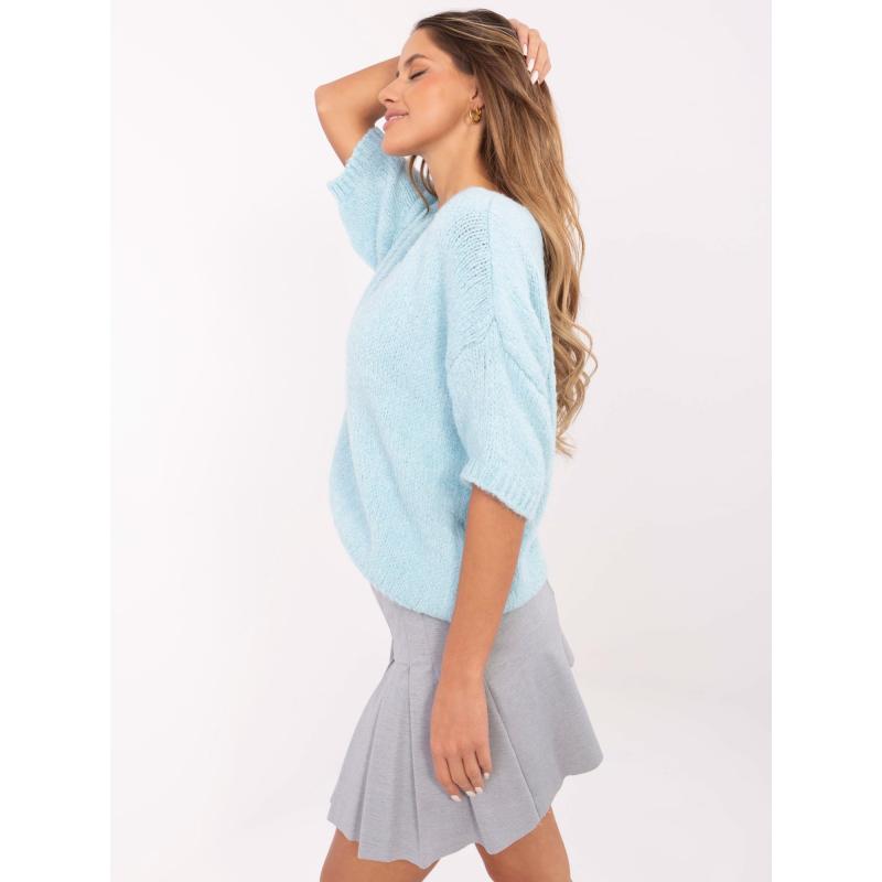 Světle modrý oversize svetr s krátkými rukávy