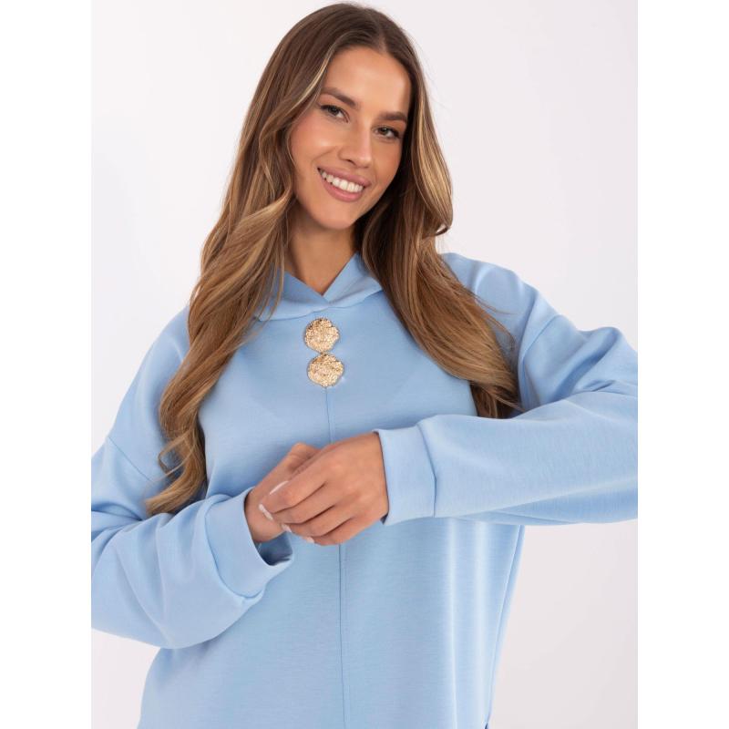 Világoskék viszkózkeverék kapucnis pulóver