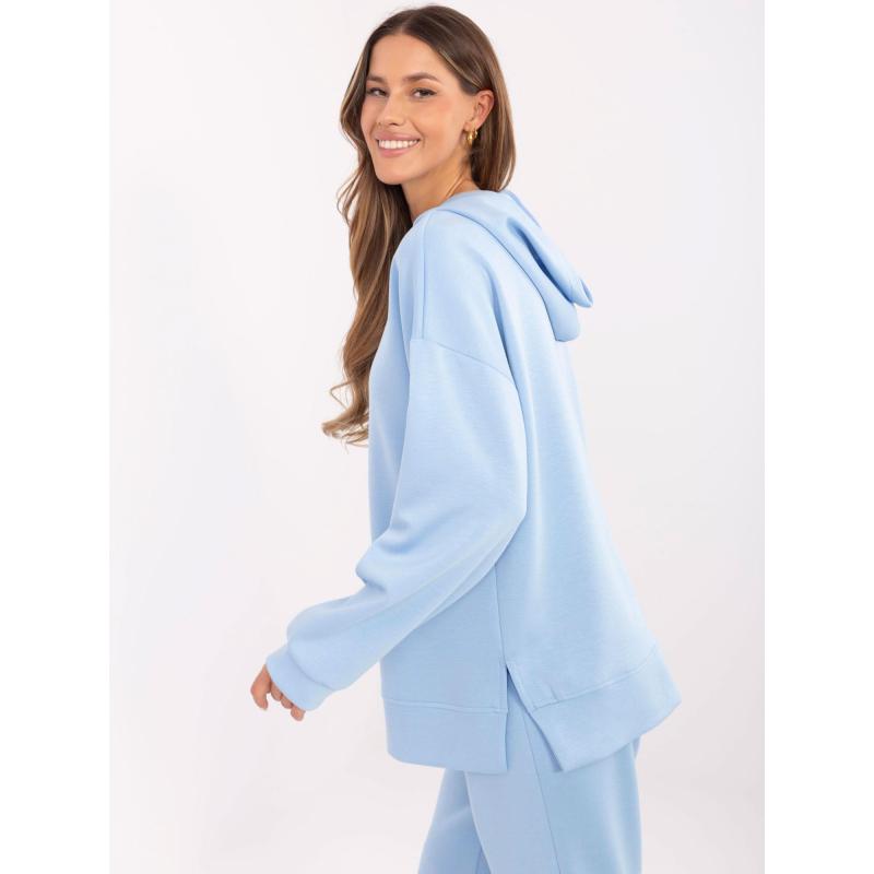 Világoskék viszkózkeverék kapucnis pulóver